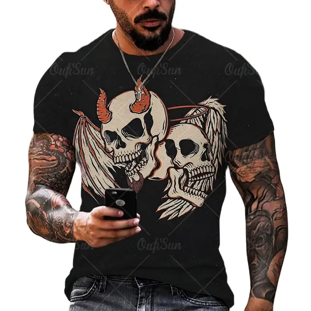 2021 Summer New Men’s 3D Skull Print T-shirt Casual Stylish Breathable O-neck Short-sleeved T-shirt OFSM-01197