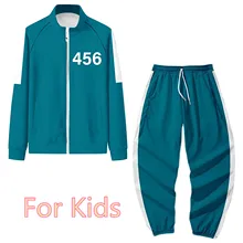 Squid Game Coat Pant Children Set Casual Sports Zipper Cardigan Sweatshirt Splice Digital Print Pocket Kids Cosplay Costumes