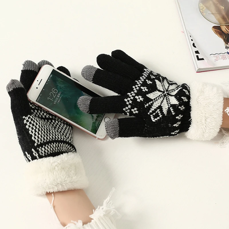 Snowflake Очень теплые флисовые перчатки для сенсорного экрана для женщин, зимние уличные ТТ@ 88 - Цвет: Snowflake