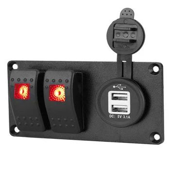 

2 Gang Switch Panel For Boat Yacht Marine Motorcycle Truck 3.1A Dual USB Car Socket Splitter Rocker Switch Panel Accessories