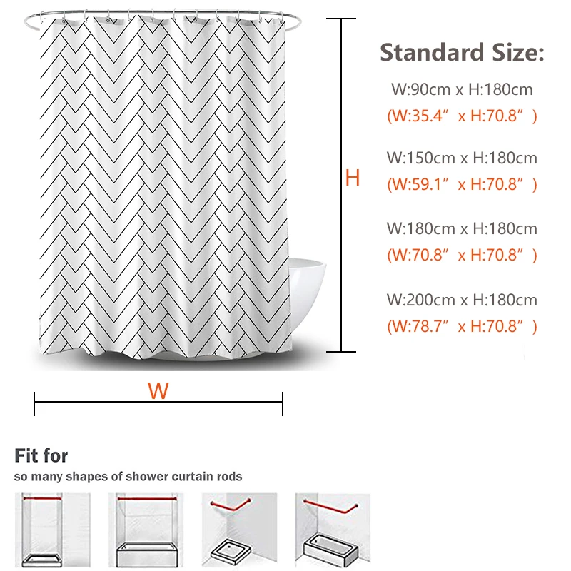 High Quality Geometry Waterproof Shower Curtains Easy Clean Moldproof Bathroom Shower Curtain Modern Bathroom Shower Curtain