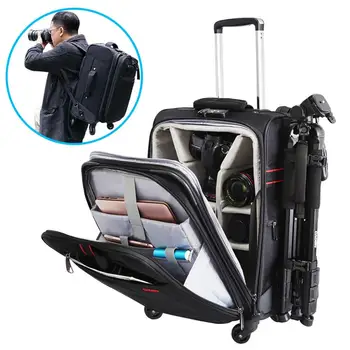 

CADeN 2-in-1 Convertible Wheeled Camera Backpack Luggage Trolley Case with Double Bar Anti-shock Detachable Padded Compartment