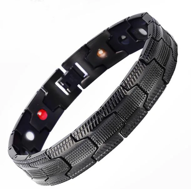 Мужские красивые браслеты с черной сеткой, классический стиль, с магнитом, ель, германий, для здоровья, мужской браслет из нержавеющей стали