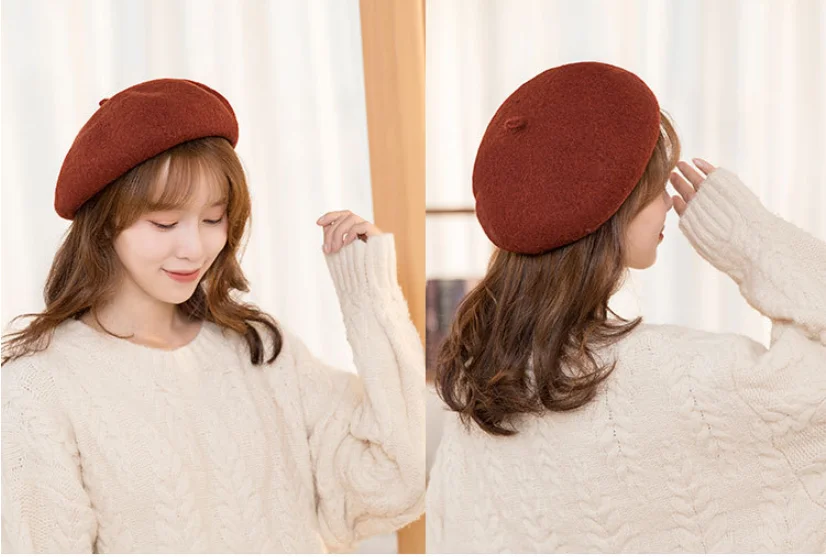 Autumn Winter Women Fashion Cashmere Adjustable Berets New Wool Hat Female Warm Solid Color Cap