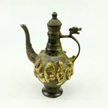 

PURE BRASS HANDICRAFTS MADE OF OLD DECORATIVE BRONZE WINE POT EIGHT IMMORTALS TEAPOT FREE SHIPPING
