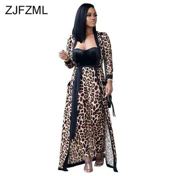 

Leopard Plus Size 2 Piece Outfit Sweatsuit Women Full Sleeve Side Pockets Long Jacket and Long Pencil Pants Causal Tracksuits