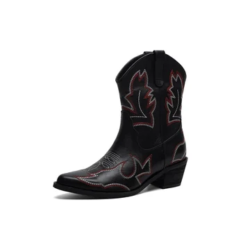 

Women's booties real cow leather fabric 5.5CM thick high-heeled pointed toe autumn winter fashion comfortable shoes women boots