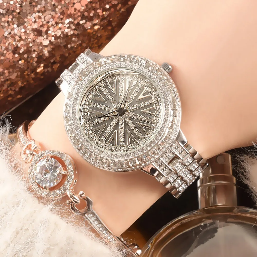 Новинка, роскошные модные женские часы с вращающимся циферблатом, стразы, женские наручные часы с бриллиантами, женские часы