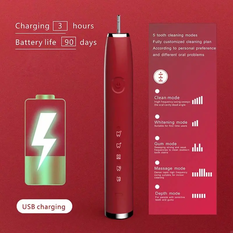 Electric Toothbrush Sonic Wave Whitening Waterproof USB Rechargeable Teeth Brush Adult Oral Health Ultrason Electric Toothbrush Electric Toothbrush Sonic Wave Whitening Waterproof USB Rechargeable Teeth Brush Adult Oral Health Ultrason Electric Toothbrush
