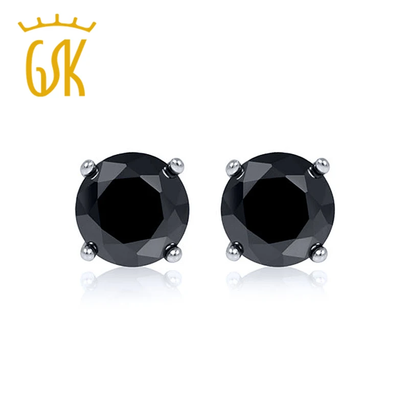 GemStoneKing Твердые 14 к белое золото ювелирные изделия 0.75ctw круглый натуральный черный бриллиант серьги гвоздики для женщин мужчин
