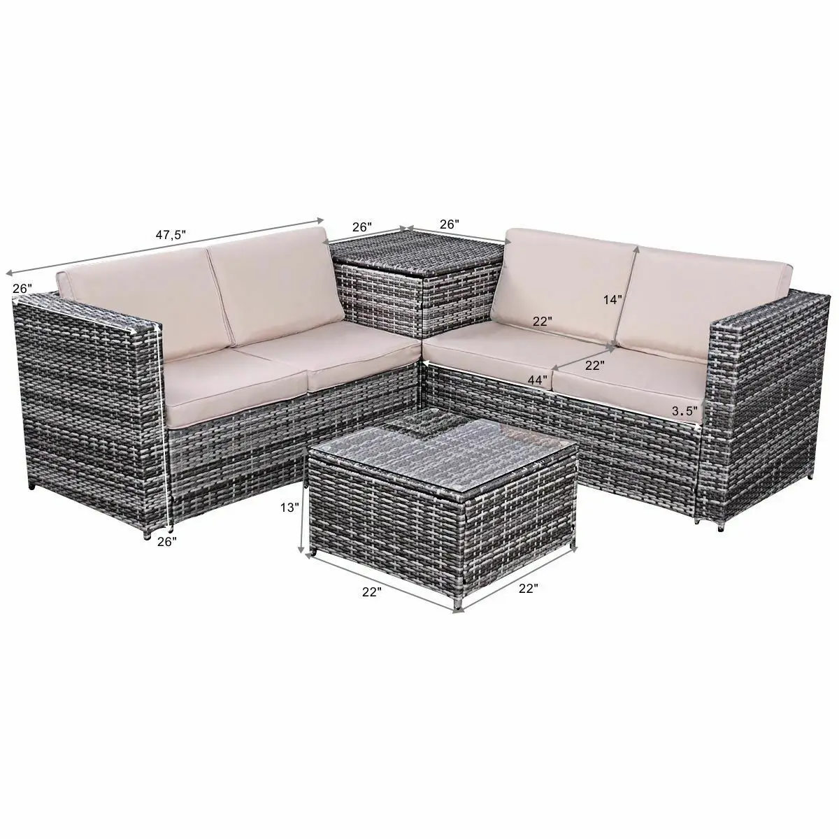 Costway 4 шт патио ротанга набор плетеной мебели диван Loveseat мягкая W/коробка для