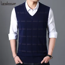 Модный брендовый свитер для мужчин s, пуловер, Приталенный джемпер с v-образным вырезом, вязаный жилет без рукавов, зимний Корейский стиль, повседневная мужская одежда