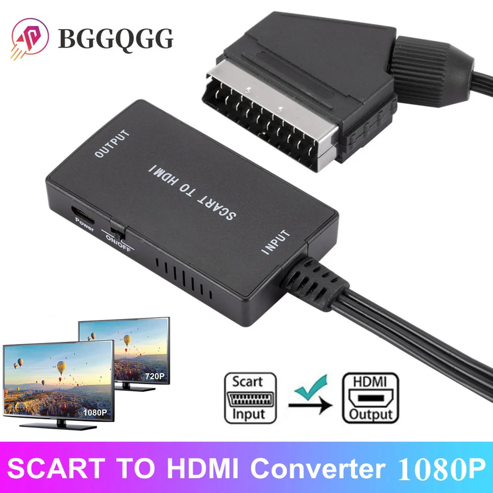 Convertitore Di Lusso Audio Video Compatibile Hdmi Scart 1080P Con Cavo Usb Per Hdtv Box Convertitore Di Segnale Tv Dvd Di Lusso