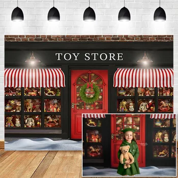 

Christmas Toy Store Photography Backdrops Winte Snow Kids Children Photocall Background Photo Studio Red Christmas Door Decor