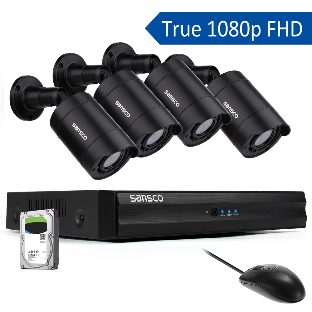 Камера видеонаблюдения SANSCO H.265 4 канала 1080P POE NVR 2 МП аудиосвязь IP|Система