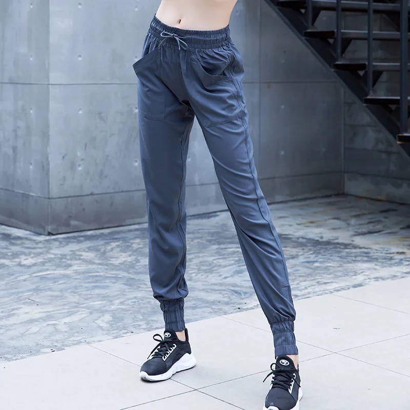 

Elastic Lace-up Elasticity Athletic Pants Women's Loose-Fit Running Trousers Training Yoga Slimming Quick-Dry Fitness Capri Pant