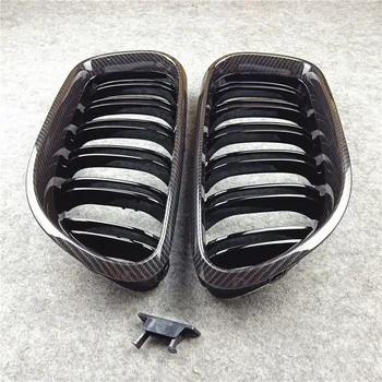

1 Pair ABS Front Glossy Black Carbon Look 2 Line Double Slat Kidney Grille Grill For 6 Series F06 F12 2012 2013 2014 2015 2016