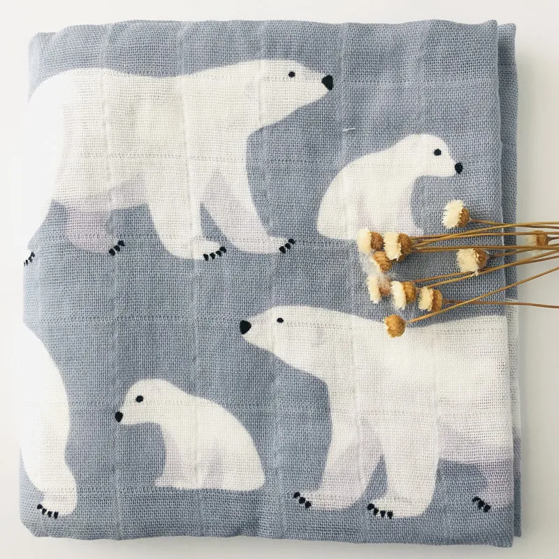 Детское бамбуковое одеяло из органического хлопка для новорожденных, муслиновое Пеленальное полотенце для кормления - Цвет: polar bear organic