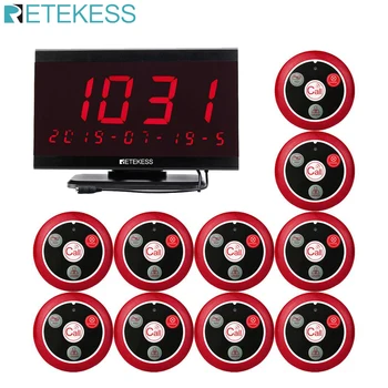 

Retekess Restaurant Pager Waiter Calling System 999CH TD105 Host Receiver+10pcs T117 Call Button for Customer Service Cafe