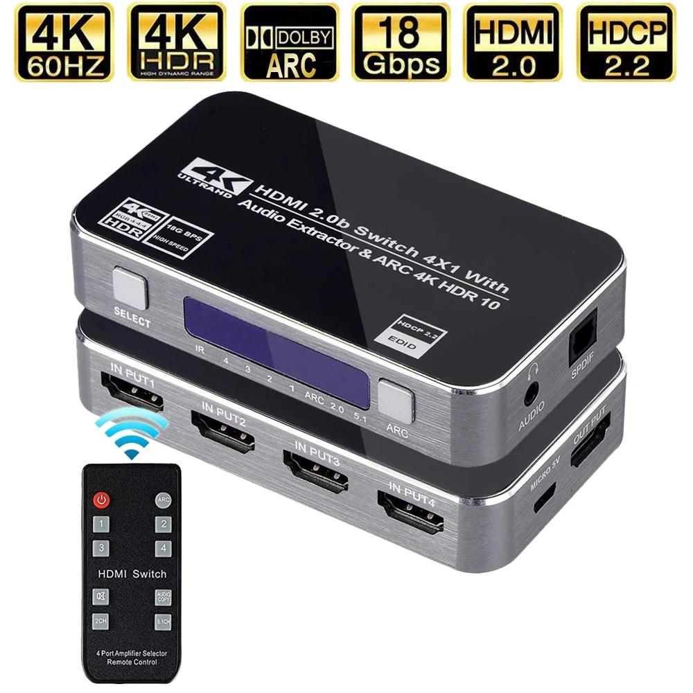 4KHDMISwitcherHDMI20SwitchHDMIaudioextractorHDRARCsplitter4X1withremote.jpg