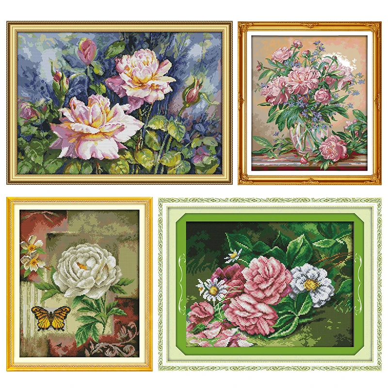 Cross Stitch Kit Joy Sunday Stamped Cross Stitch Kits Bluebells Vase Flower Patterns 14CT 11CT Printed Counted Handmade Embroidery Needlework Set