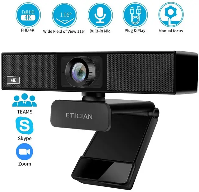 Cámara Web Ultra HD 4K con micrófono, 8MP, 1080P, USB, para Mac, portátil, ordenador de escritorio, transmisión de conferencias, Android TV Cámara Web Ultra HD 4K con micrófono, 8MP, 1080P, USB, para Mac, portátil, ordenador de escritorio, transmisión de conferencias, Android TV