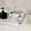 JIENI LED Waterfall Bathroom Basin Faucet Wash Sink Mixer Tap Faucet White & Black Deck Mount Solid Brass Water Power Basin Tap ► Photo 3/6