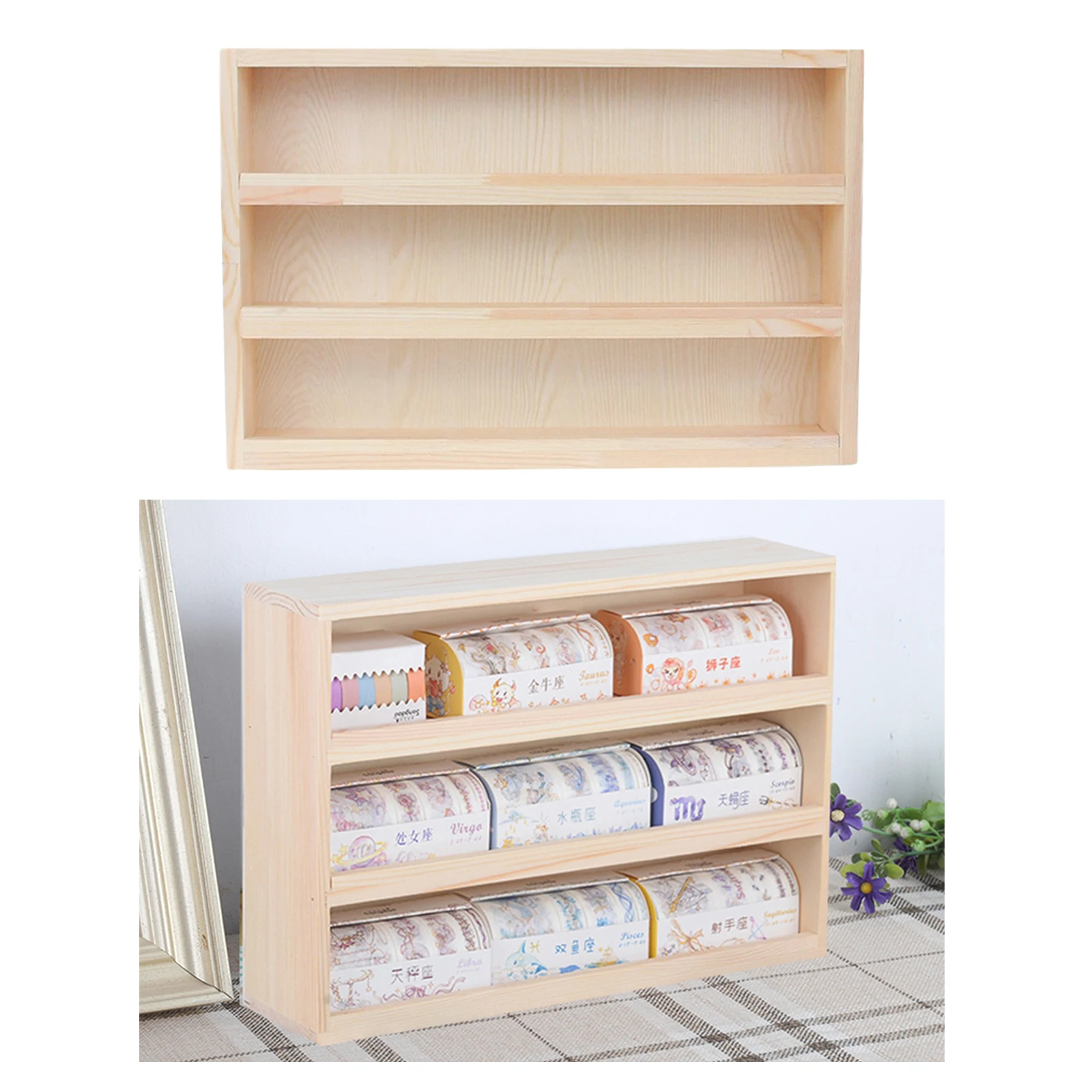 3 Ties Desktop Storage Rack Mini Tabletop Bookcase File Holder Making Tape Storage Display Shelf Doll Collection Case