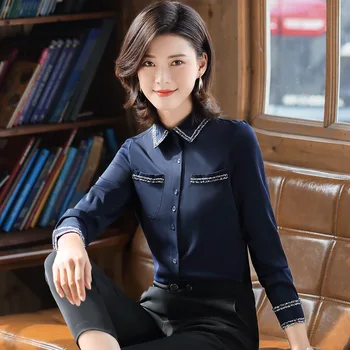 

Gdx2065ol Slim Fit Occupation Shirt Female Joker Long Sleeve Lady Positive Pack Work Shirt White