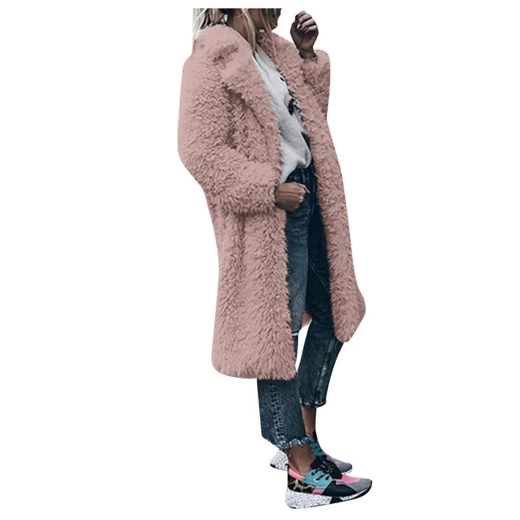 Elegant Long Faux Fur Coat Women Autumn Winter Warm Artificial Wool overcoat Female Plush Overcoat Casual Teddy Outwear