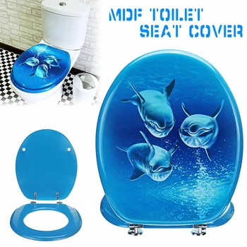 

Slow-Close 3D Dolphin Printed Toilet Seat Cover Set Slow Closing Toilet Lid High Quality Adult Toilet Seat Bathroom Accessories