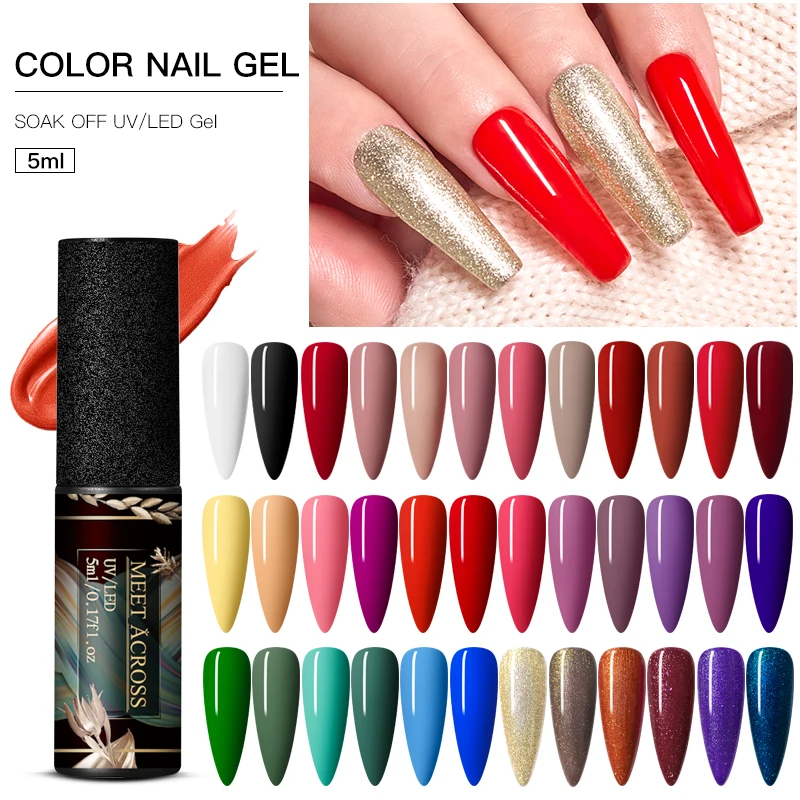 

MEET ACROSS 5ml Matte Top Coat UV Gel Nail Polish Red Series Semi Permanent Soak Off UV Gel Varnish DIY Nail Art Gel Paint