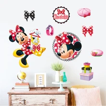 Cartoon Disney Fashion Minnie Bow-Knot Wall Stickers For Nursery Kids Rooms Party Gifts Home Decor Wall PVC Mural Art Wallpaper