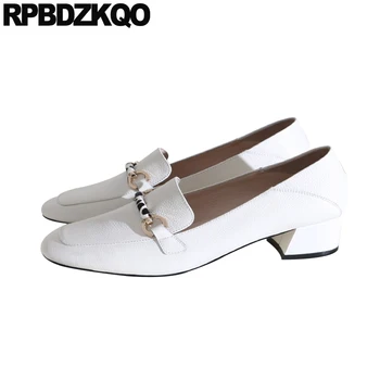 

luxury brand women shoes 2019 black block chunky medium heels beige genuine leather square toe new pumps runway thick size 4 34