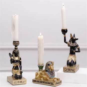 

Ancient Egypt Resin Figurine Candle Holder Anubis Sphinx Nefertis Candlestick Craft Home Decoration Desktop Ornament candelabros
