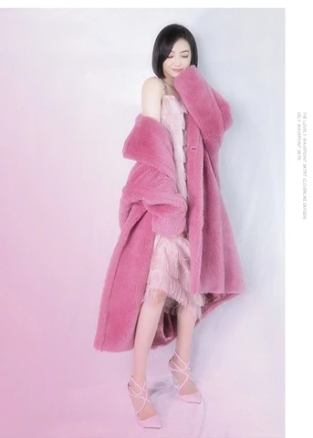 Зимнее женское плотное теплое пальто женские уличные жакеты оверсайз и пальто женские пальто из овечьей шерсти пальто из искусственного меха - Цвет: Розовый