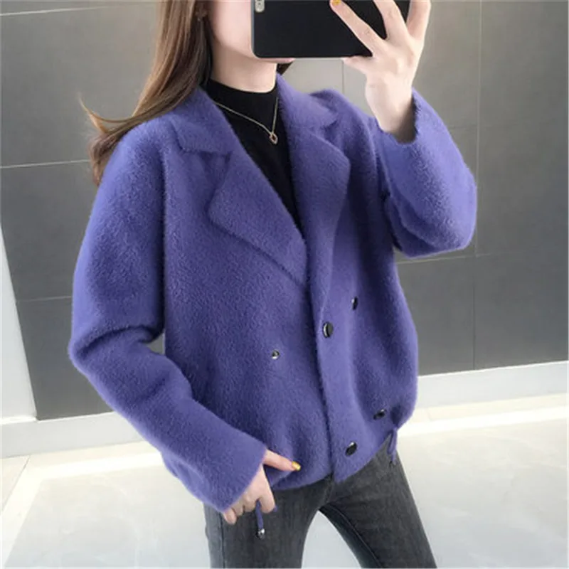 Из корейской норки кашемировые кардиганы женские повседневные свободные короткие пиджаки Осень Зима Новое вязаное пальто с длинными рукавами женские