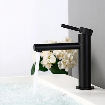 

Round Fancy Handle Black Brass Deck Mounted Single Holder Hole Basin Hybrid Hot and Cold Water Bathroom Faucet