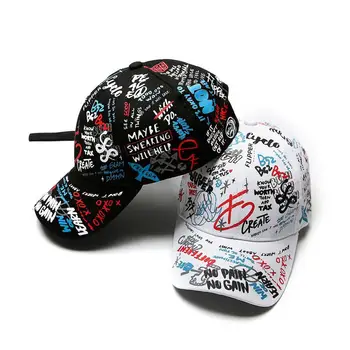 

New Fashion Women Men Hats Adjustable Black White Color Printing Graffiti All-matching Baseball Cap For Male Female Street Caps