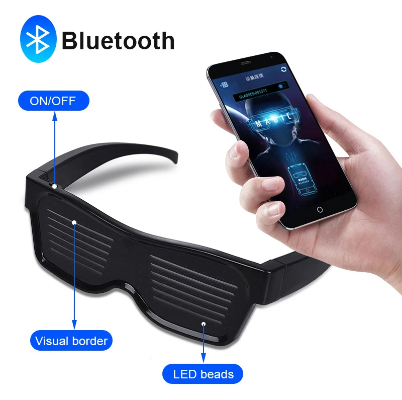 Bluetooth APP светодиодный светящиеся очки с лампочками вечерние Клубные волшебные очки на день рождения лампа перезаряжаемое приложение управление DIY текстовый узор свет