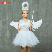 Детский костюм ангела-хранителя на Хеллоуин, белое платье-пачка ангела с перьями для девочек, одежда для рождества Габриэль