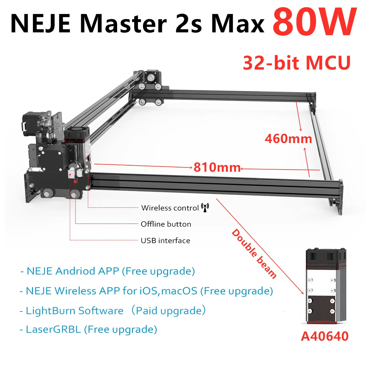 Настольный беспроводной лазерный мини-гравер NEJE Master 2S Max 460x810 мм с ЧПУ резак