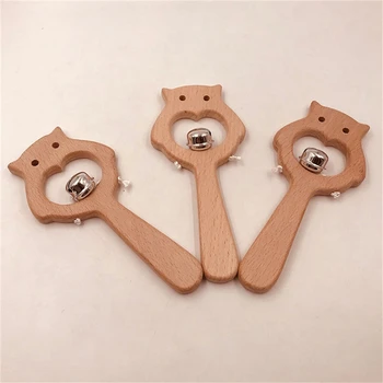 

DIY Cartoon Owl Rattle Natural Beech Wooden teether Pacifier Chain Safety Certification Woode Baby Teether Toys for Newborn Gift