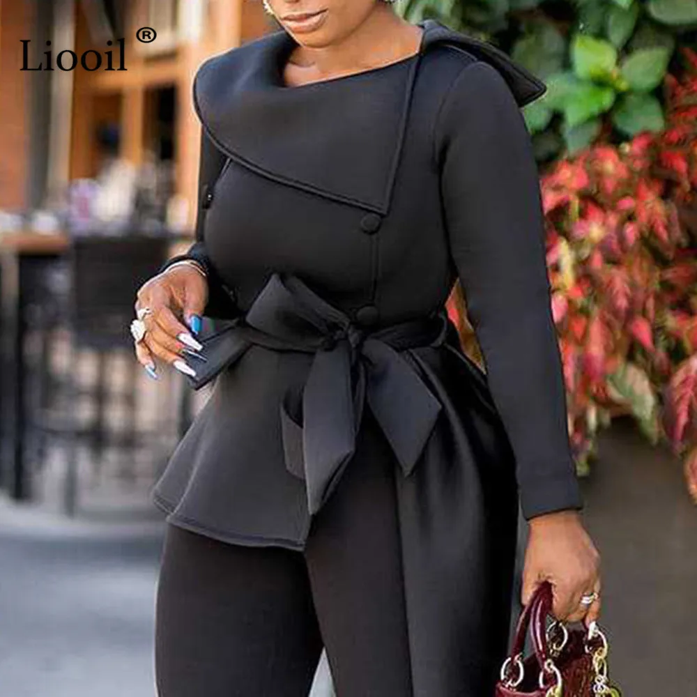 Liooil Sexy Bodycon Lace Up Blouse Shirt Top Autumn Winter Asymmetrical Long Sleeve O Neck Casual Womens Tops And Blouses