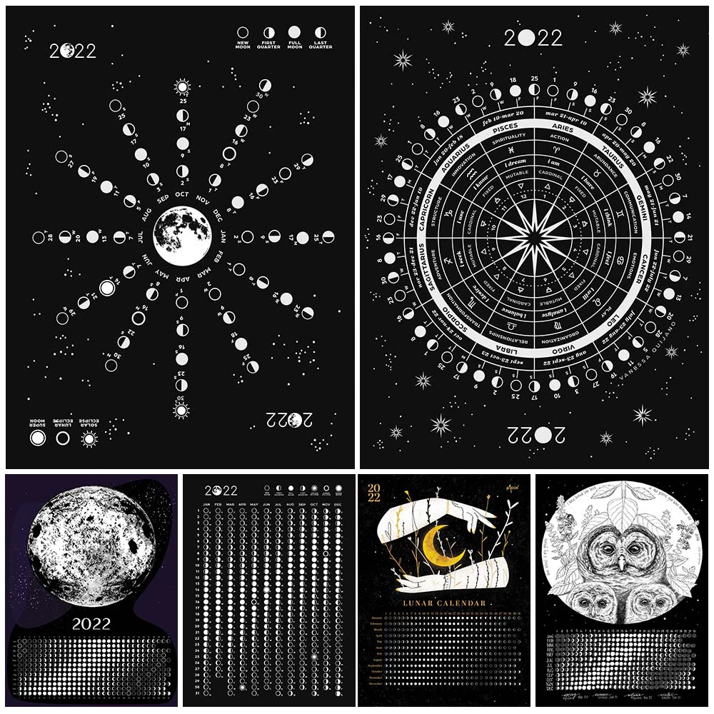 Zodiac Moon Phase Chart Wheel Wall Art Canvas Painting 2022 Moon Lunar  Phase Calendar Poster And Prints Home Decoration Unframed|Painting &  Calligraphy| - AliExpress