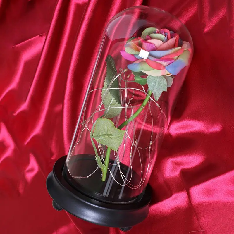 День Святого Валентина Galaxy Rose Flower USB Powered светодиодный светильник в стеклянном куполе на деревянной основе(в комплект не входит батарея
