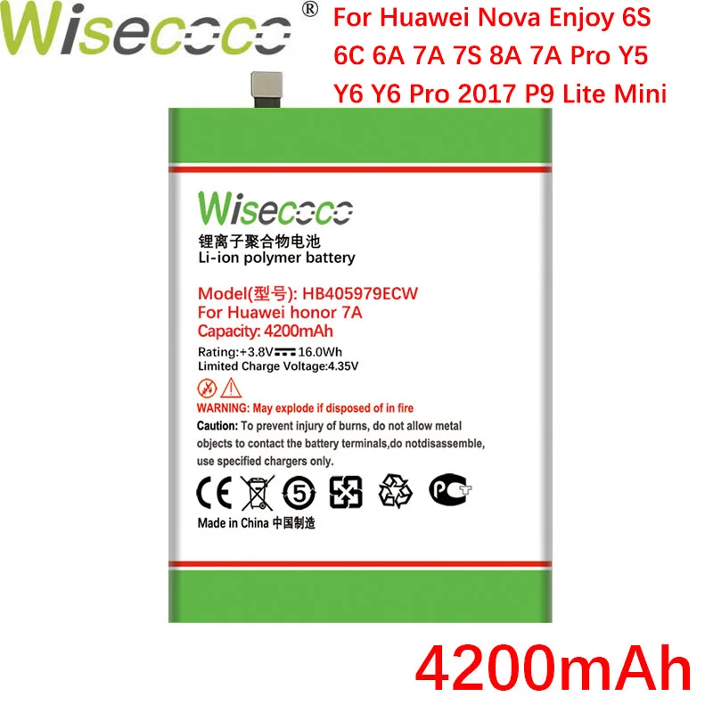 WISECOCO 4200 мАч HB405979ECW батарея для Huawei Honor 7A фотоаппаратов моментальной печати 7S 6A Nova