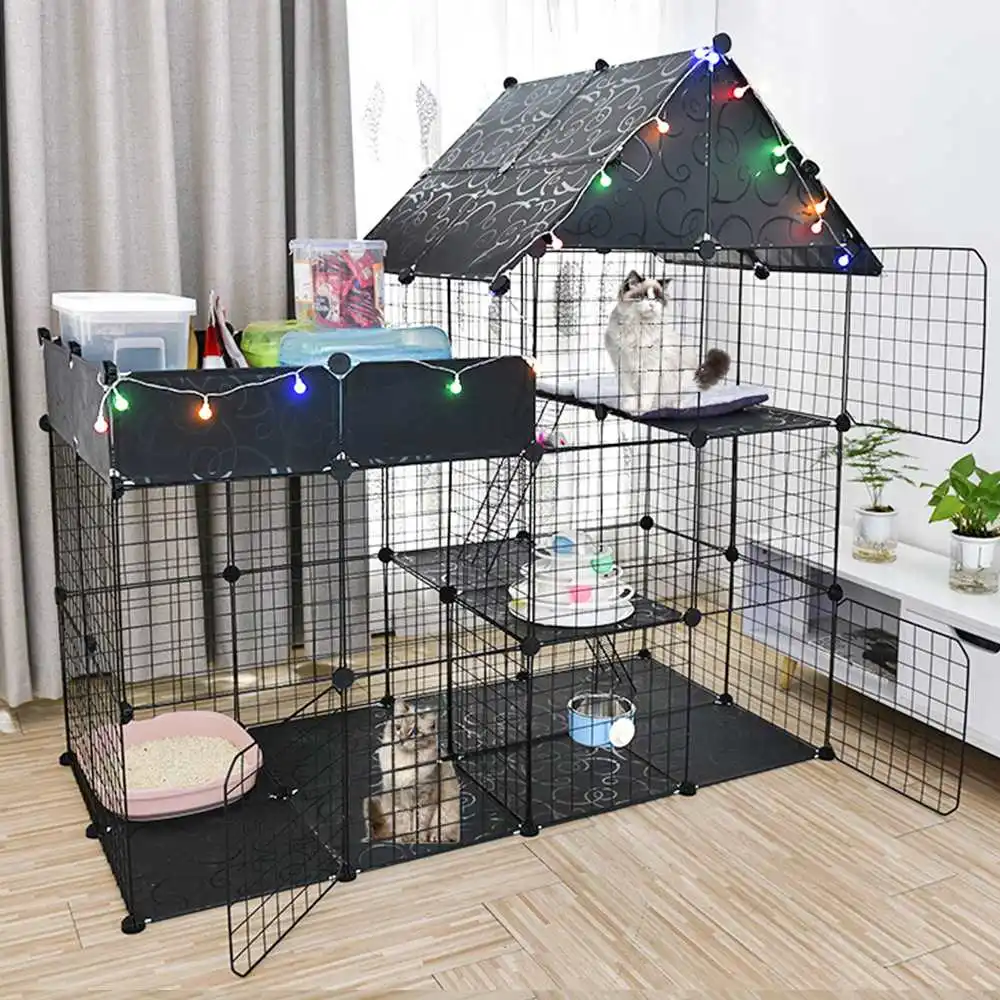 

72PC Metal Dog Pet Playpen DIY Wire Exercise Pet Run with Door Cable Ties Small Animals Cage for Puppy Rabbits Guinea Pig