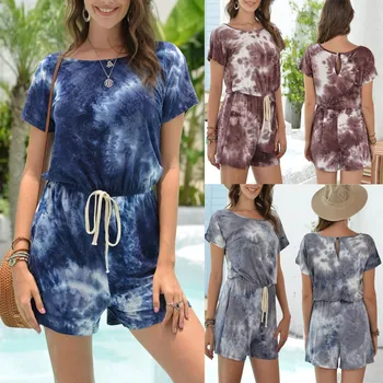 

Casual Tie Dye Short Sleeve Shorts Jumpsuit Women Tracksuit Fashion Summer Matching Sets Woman Jumpsuit