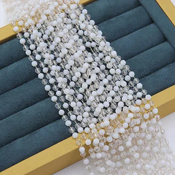 

2M Copper Crystal Beads Craft Chain Link Chain With Crystal Glass Beads for DIY Jewelry Making Accessories Jewelry Findings